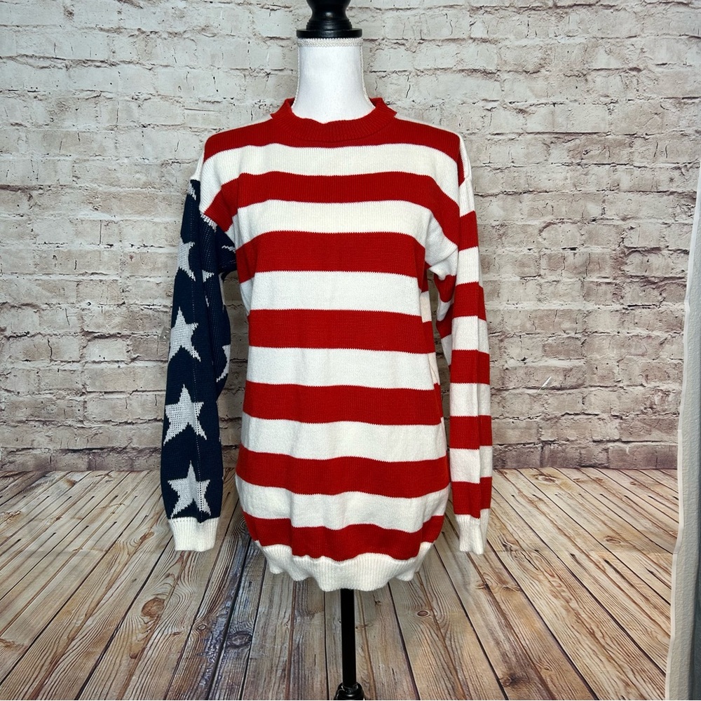 Vintage American Flag Stars and Stripes Patriotic Sweater Made in USA